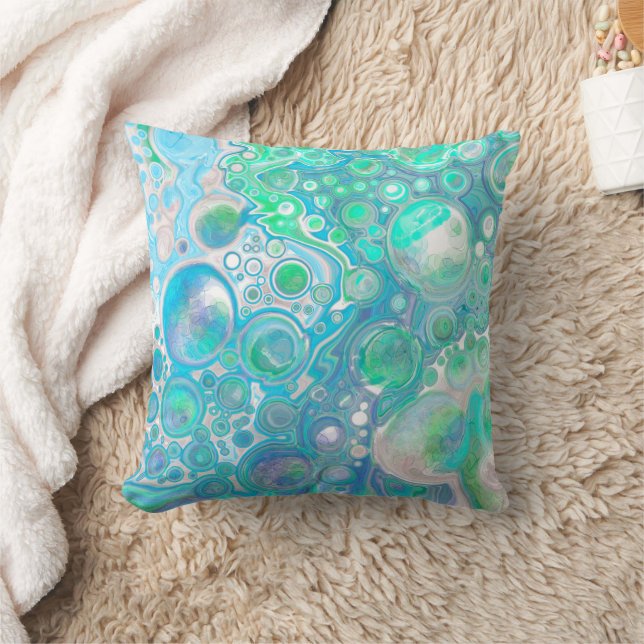 Sea Blue Abstrakt Bubbles Kissen (Decke)