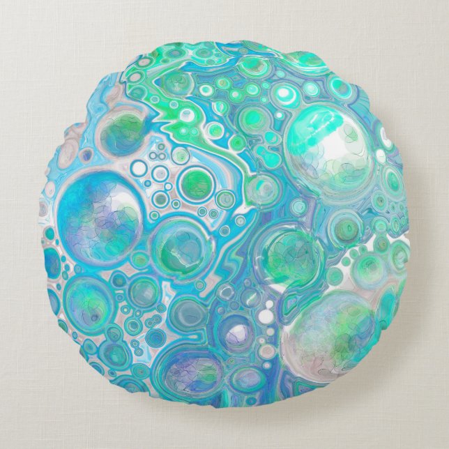 Sea Blue Abstrakt Bubbles Throw Kissen (Vorderseite)