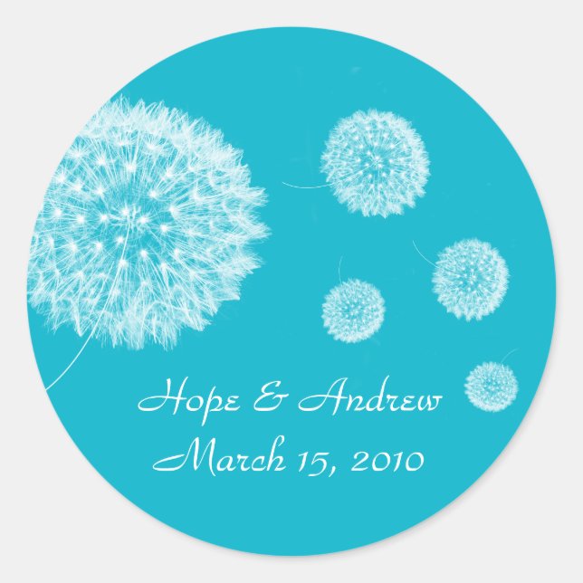 Sea Blue Aqua Dandelion Hochzeitsstifte Siegel Runder Aufkleber (Vorderseite)