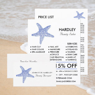 Sea Blue Beach Starfish, Beautician, Schönheitssal Visitenkarte