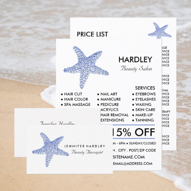 Sea Blue Beach Starfish, Beautician, Schönheitssal Visitenkarte (Von Creator hochgeladen)