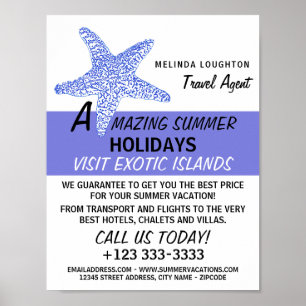 Sea Blue Beach Starfish, Reisewerbung für Agent Poster