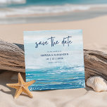 Sea Blue Beach Waves Küstenhochzeit Save The Date<br><div class="desc">Teilen Sie Ihre guten Nachrichten und machen Sie einen Spaziergang mit dieser "Sea Blue Beach Waves" Save the Date Karte. Ob Sie eine Hochzeitsreise zum Ziel oder zum Strand planen, dieses Küstendesign mit Wellen im Wasser in tropischen Türkistönen und ruhiger Blues wird Ihre Gäste für Ihren besonderen Tag begeistern. Kunst...</div>