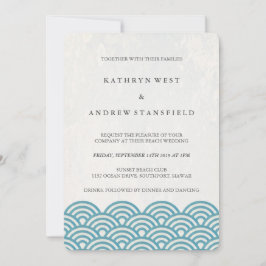Sea Blue Green Seigaiha Waves Elegante Wedding Einladung