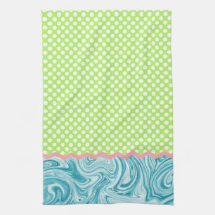 Sea Blue Lime Green Graphics Muster & Dots Geschirrtuch