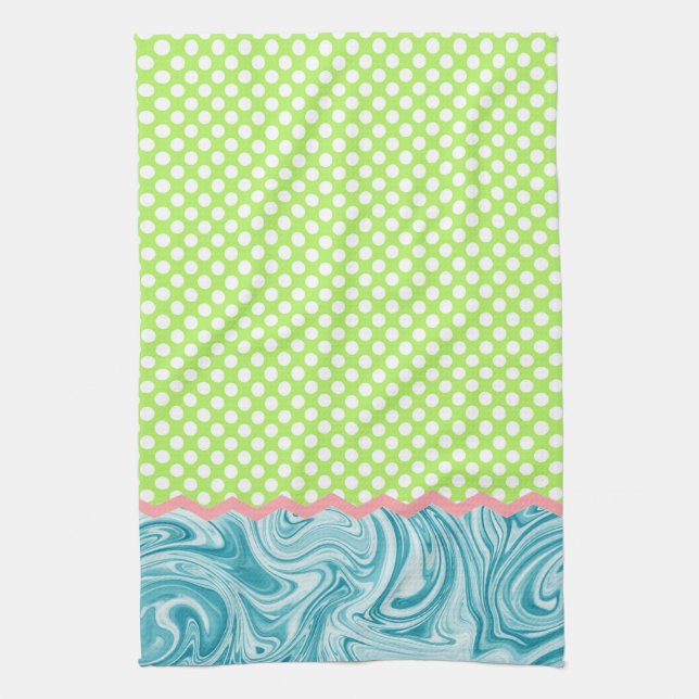 Sea Blue Lime Green Graphics Muster & Dots Geschirrtuch (Vertikal)