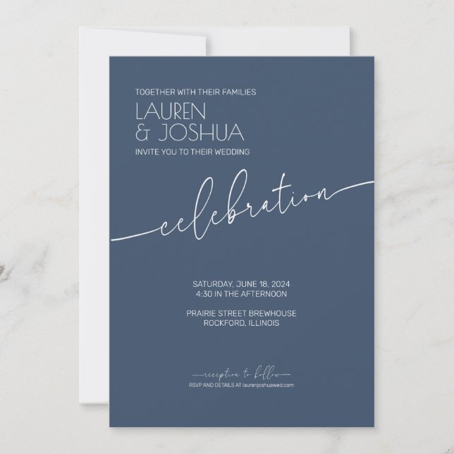 Sea Blue ・ Moderne Minimalistische Script Wedding Einladung (Vorderseite)