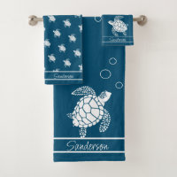 Sea Blue Monogram White Sea Turtle Nautic