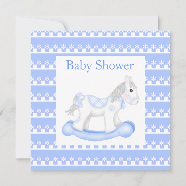 Sea Blue Pony Baby Dusche Einladung (Vorderseite)