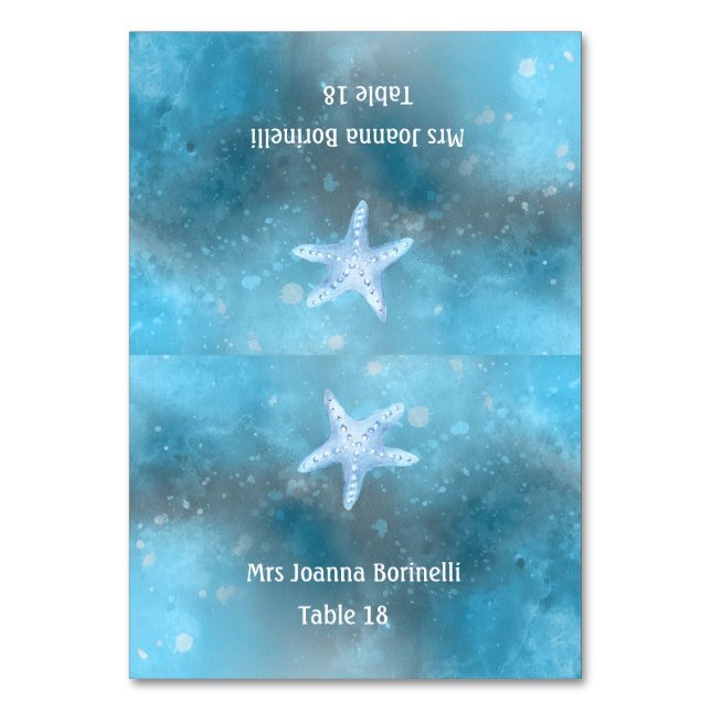 Sea Blue Summer Table Zelt Platzkarte Tischnummer (Vorderseite)