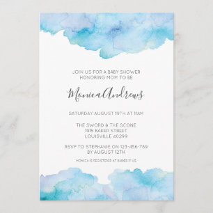 Sea Blue Water Color Baby Dusche Einladung