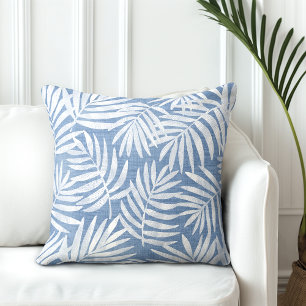 Sea Blue & White Palm Leaf Throw Kissen