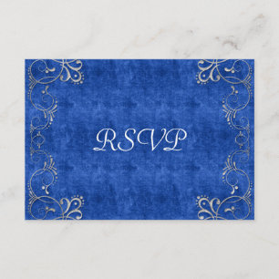 Sea Blue & White Velvet Deko Diamond Wedding RSVP Karte