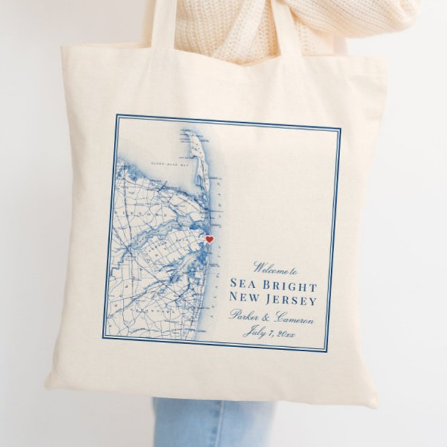 Sea Bright New Jersey Karte Elegant Wedding Welcom Tragetasche (These Welcome to Sea Bright New Jersey tote bags are perfect for your Jersey shore wedding)