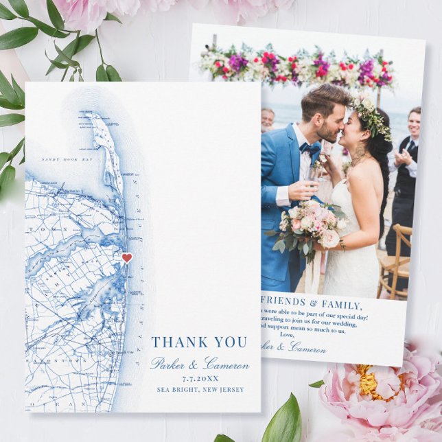 Sea Bright New Jersey Karte Hochzeitswohnung Foto  (These Sea Bright New Jersey wedding photo thank you cards are perfect for your Jersey Shore wedding)
