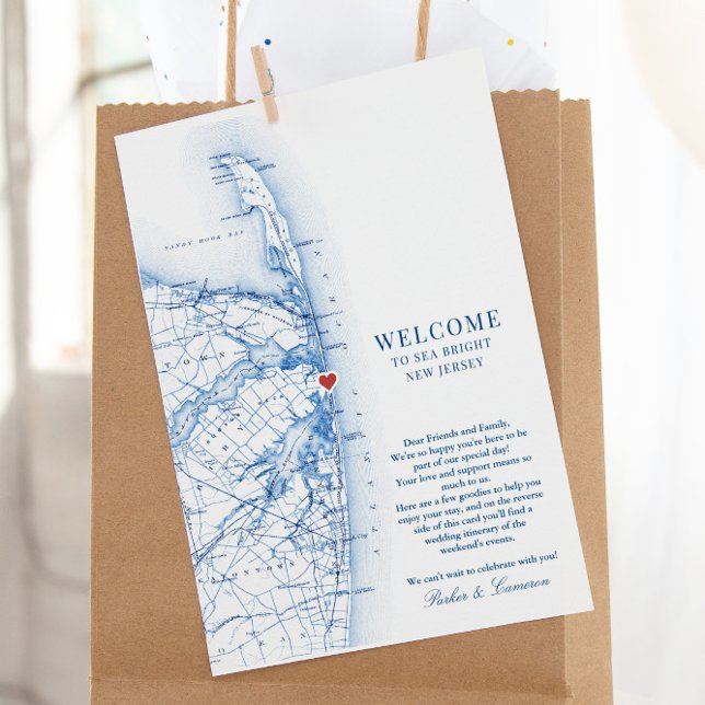 Sea Bright New Jersey Wedding Welcome Itinerary Dankeskarte (This Sea Bright New Jersey Welcome letter is perfect for a Jersey Shore destination wedding)