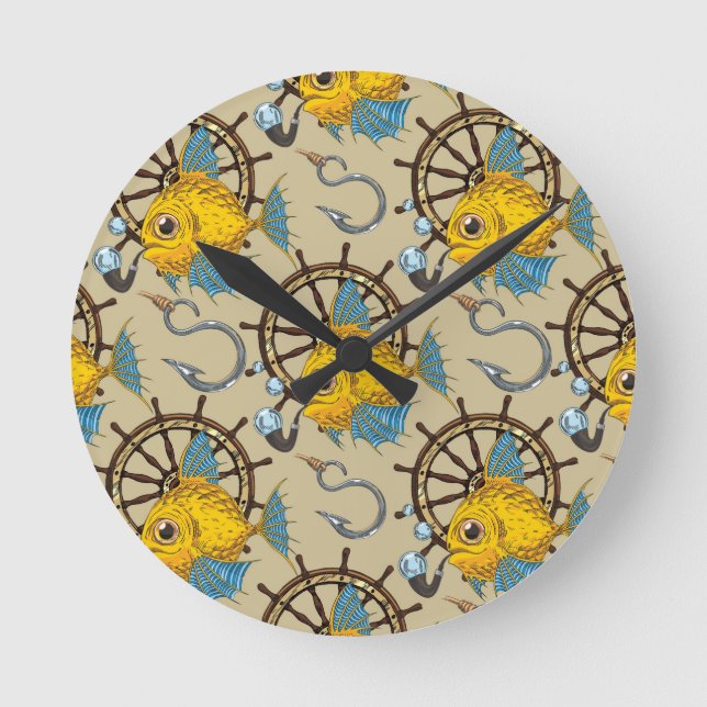 Sea Captain Fish Pattern Runde Wanduhr (Vorderseite)