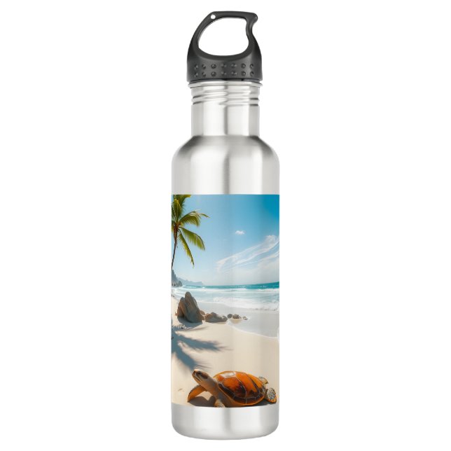 Sea  Crabs on Tropical Beach – Serene Ocea Edelstahlflasche (Vorderseite)