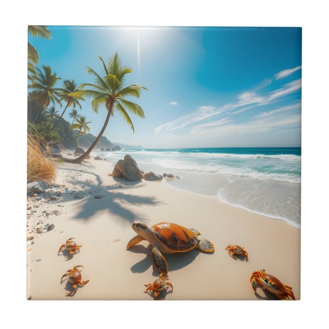 Sea  Crabs on Tropical Beach – Serene Ocea Fliese (Vorderseite)