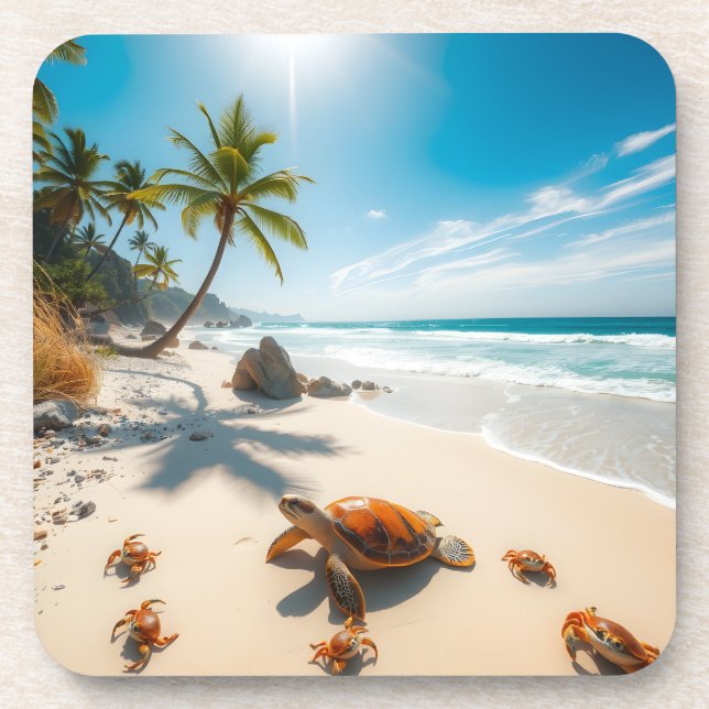 Sea  Crabs on Tropical Beach – Serene Ocea Getränkeuntersetzer (Vorderseite)