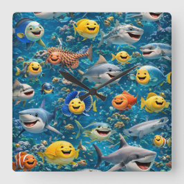 Sea creature wall clock quadratische wanduhr