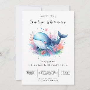 Sea Digital Whale Baby Dusche Einladung