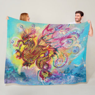 SEA DRAGON Aqua Blau Fantasie Fleecedecke