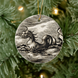 Sea Dragon aus dem 16. Jahrhundert Weltkarte Keramik Ornament