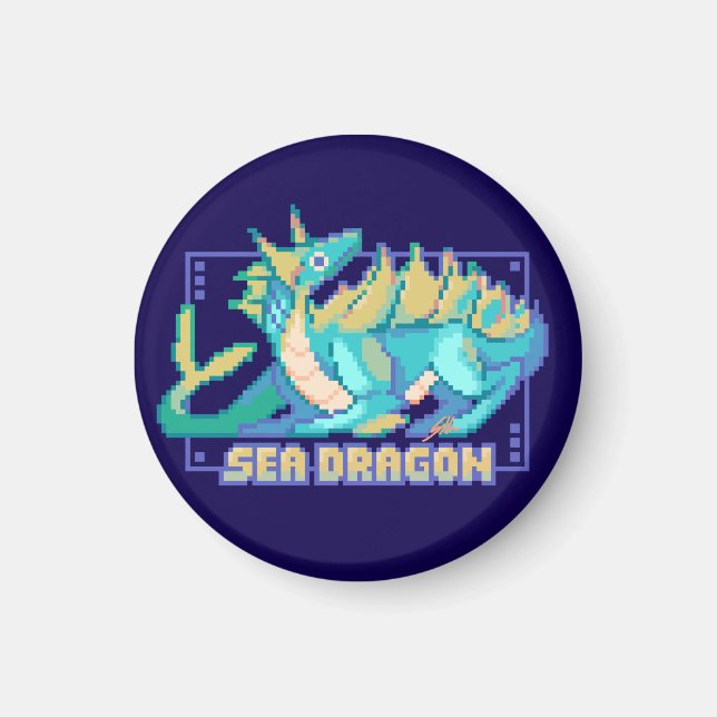 Sea dragon, zee draak pixel art magnet (Vorne)
