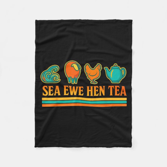 Sea Ewe Hen Tea Funny Pun Saying Retro Style  Fleecedecke (Vorderseite)