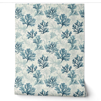 Sea Fern Whispers Petit - Aquamarin, weiß, blau Tapete