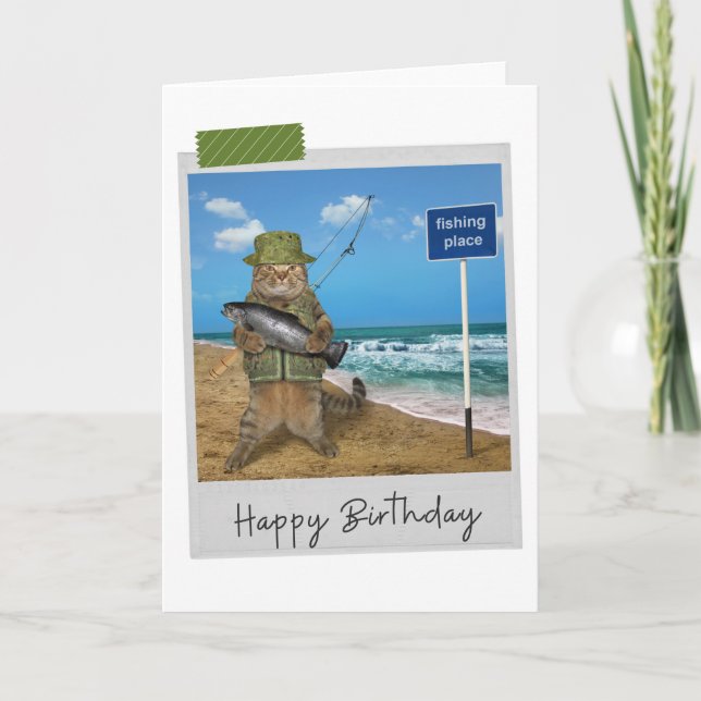 Sea Fishing Cat Funny Birthday Card Karte (Vorderseite)