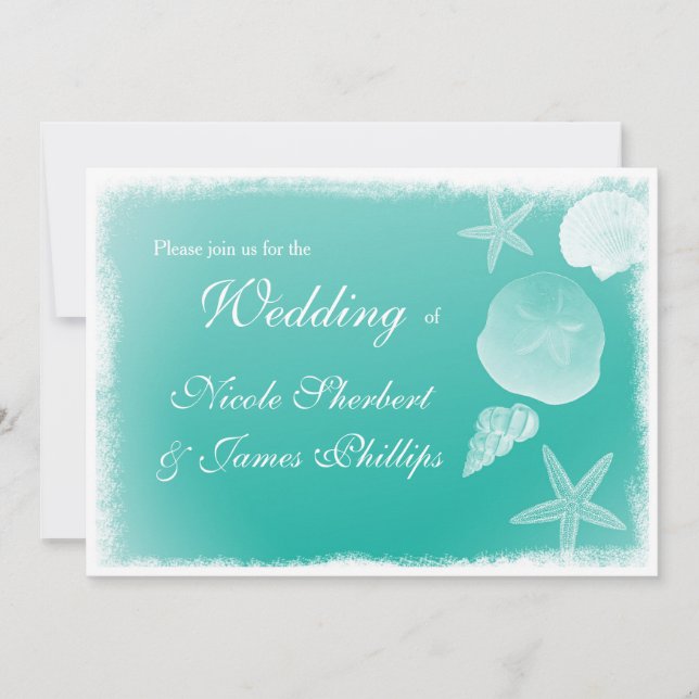 Sea foam Beach Seashells Wedding Einladung (Vorderseite)