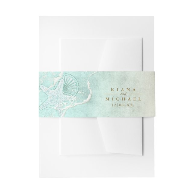 Sea Foam Beach Starfish Wedding ID837 Einladungsbanderole (Vorderseite Beispiel)