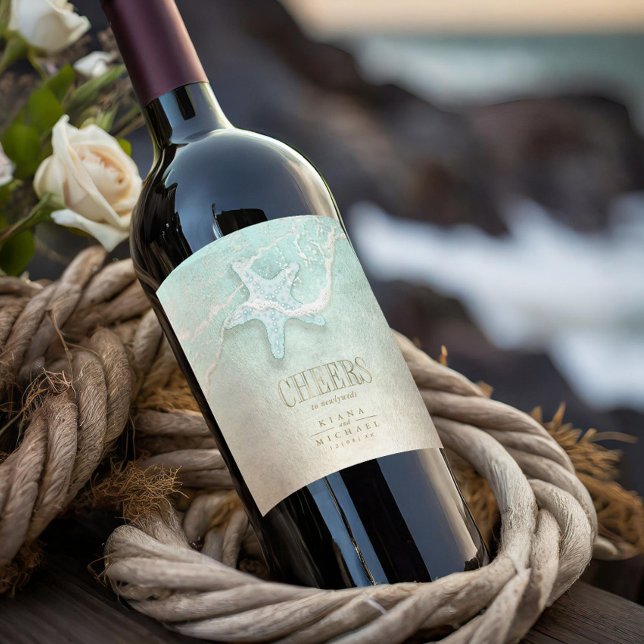 Sea Foam Beach Wedding Cheers ID837 Weinetikett (Von Creator hochgeladen)