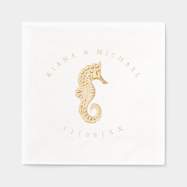 Sea Foam Beach Wedding Seepferd ID837 Servietten Mit Folie (Vorderseite)