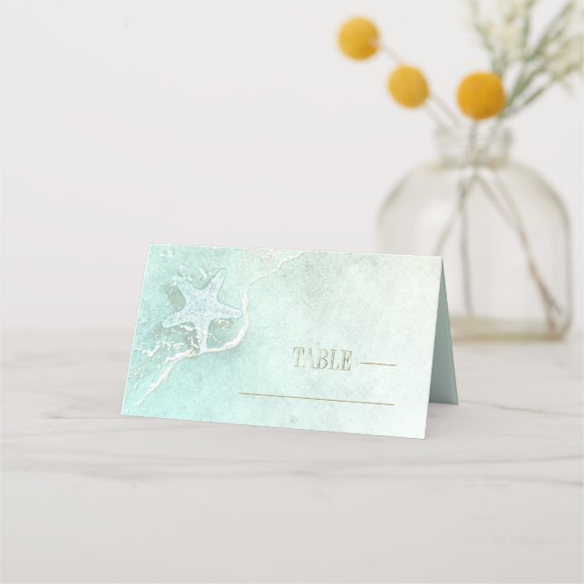 Sea Foam Beach Wedding Starfish ID837 Platzkarte (Vorderseite)