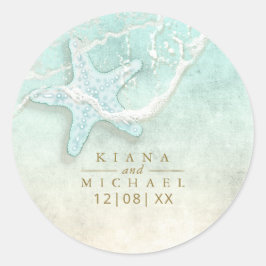 Sea Foam Beach Wedding Starfish ID837 Runder Aufkleber