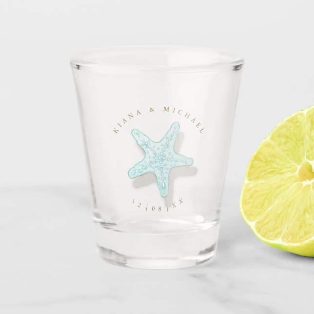 Sea Foam Beach Wedding Starfish ID837 Schnapsglas (Vorderseite)