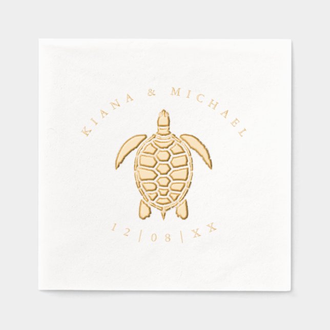 Sea Foam Beach Wedding Turtle ID837 Servietten Mit Folie (Vorderseite)