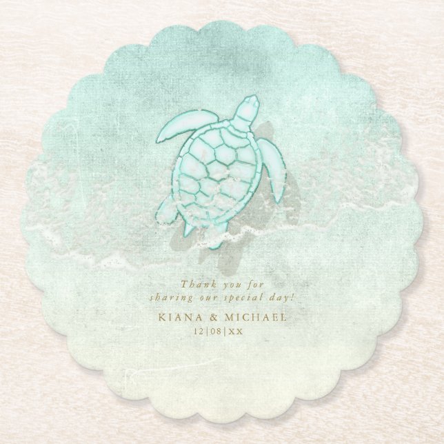 Sea Foam Beach Wedding Turtle ID837 Untersetzer (Vorderseite)