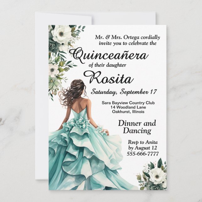 Sea Foam Blue Quinceanera Einladung (Vorderseite)