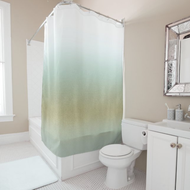 Sea Foam Gold White Elegante Beach Moderne Küste Duschvorhang (Beispiel)