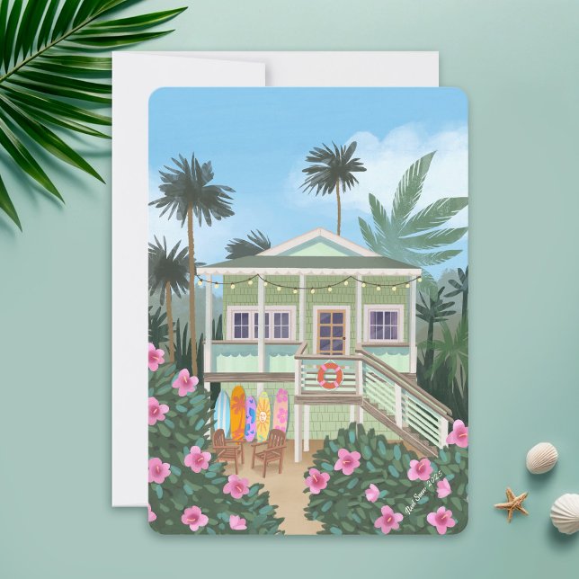 Sea Foam Green Beach House Blank Einladung (Von Creator hochgeladen)
