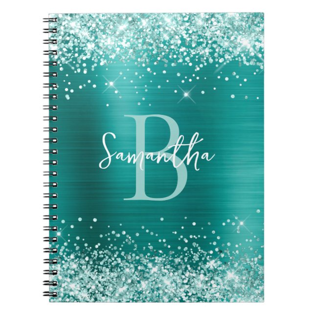 Sea Foam Green Glitter Aqua Teal Foil Monogram Notizblock (Vorderseite)