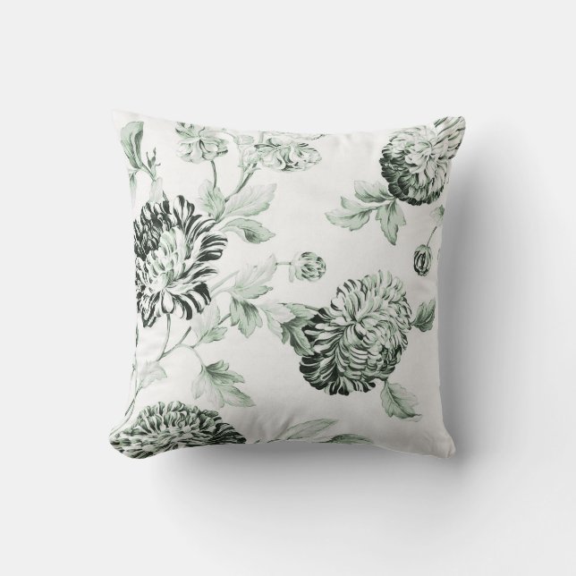 Sea Fown Green & White Botanical Floral Toile No.2 Kissen (Vorderseite)