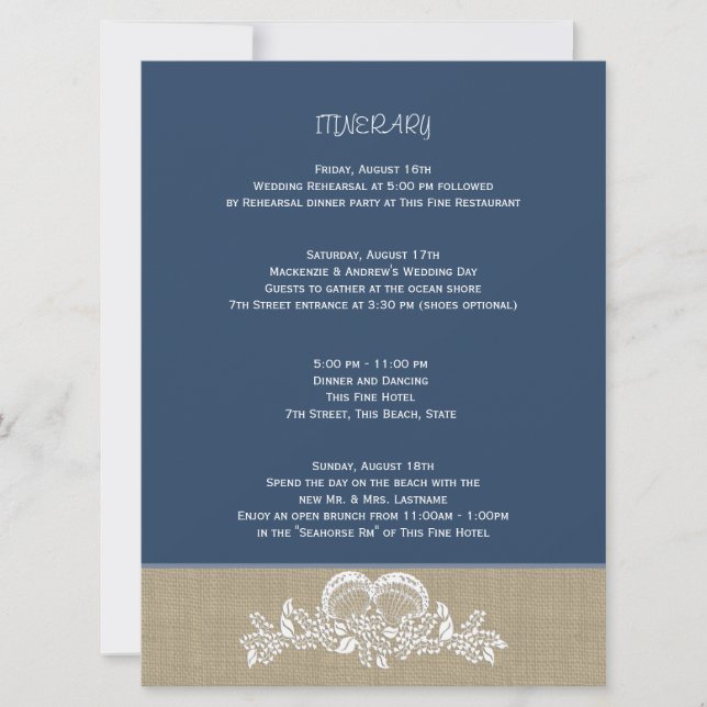 Sea Garland Beach Hochzeit Grosser Ausflug Einladung (Vorderseite)
