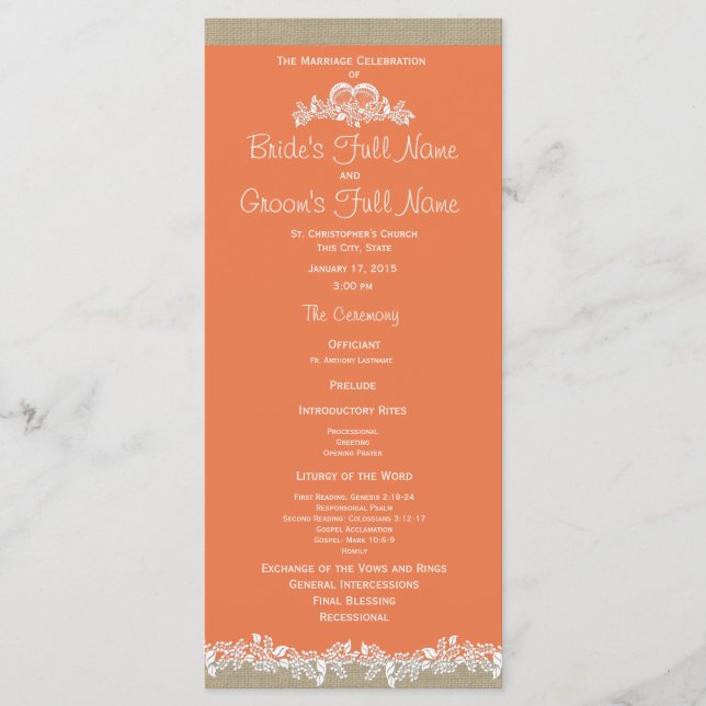 Sea Garland Mandarine and Burlap Wedding Program Programm (Vorderseite)