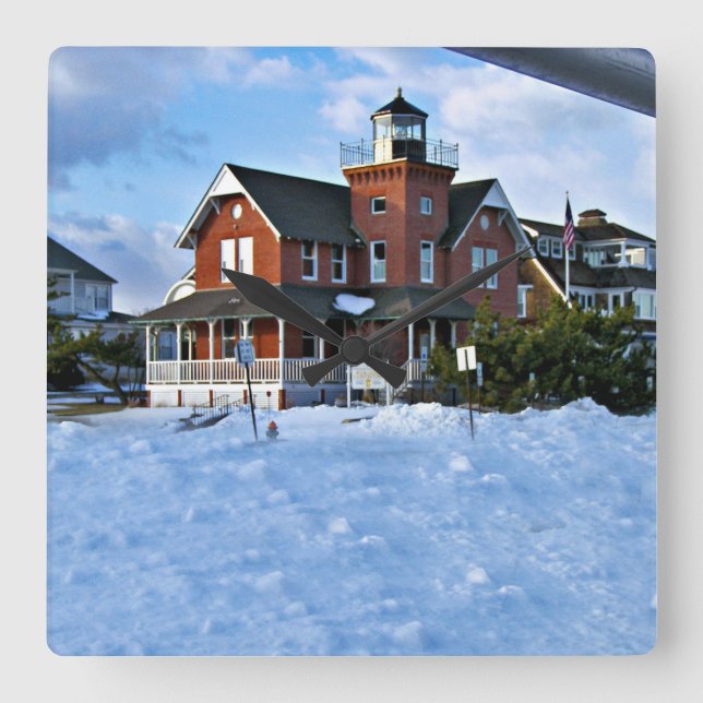 Sea Girt Lighthouse, New Jersey Square Wall Clock Quadratische Wanduhr (Vorderseite)