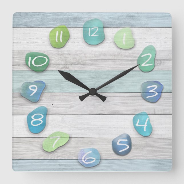 Sea Glass Beach Driftwood Ocean Quadratische Wanduhr (Vorderseite)